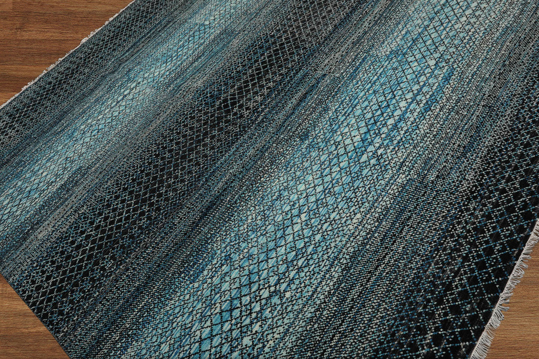 Celeste Rugs 8x10 Hand Knotted Grass 100% Wool Modern & Contemporary Oriental Area Rug Blue Charcoal Color