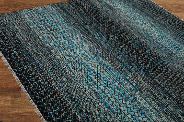 Celeste Rugs 8x10 Hand Knotted Grass 100% Wool Modern & Contemporary Oriental Area Rug Blue Charcoal Color