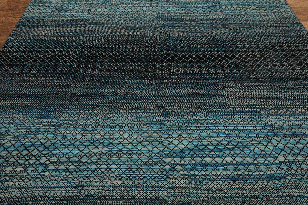 Celeste Rugs 8x10 Hand Knotted Grass 100% Wool Modern & Contemporary Oriental Area Rug Blue Charcoal Color