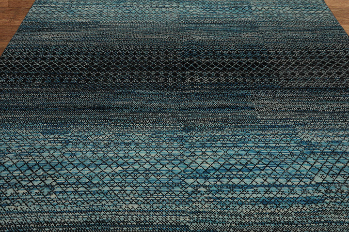 Celeste Rugs 8x10 Hand Knotted Grass 100% Wool Modern & Contemporary Oriental Area Rug Blue Charcoal Color