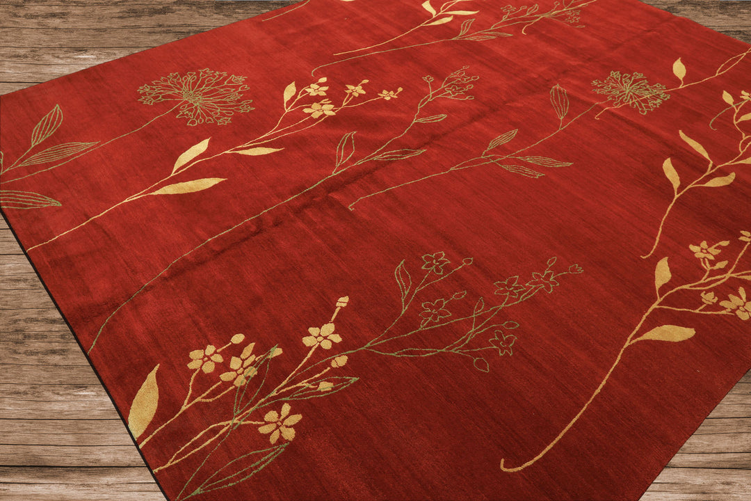 8x10 Red, Orange, Undertone Gold Color Hand Knotted Tibetan Wool & Silk Transitional Oriental Rug