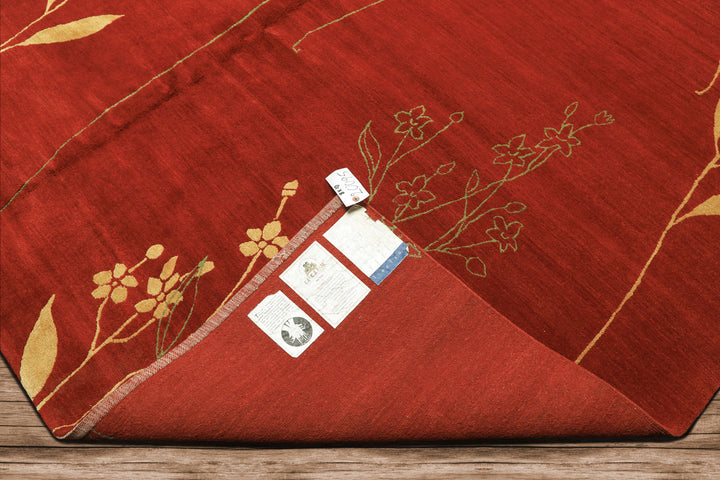 8x10 Red, Orange, Undertone Gold Color Hand Knotted Tibetan Wool & Silk Transitional Oriental Rug