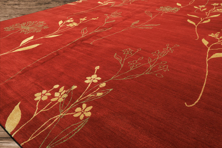 8x10 Red, Orange, Undertone Gold Color Hand Knotted Tibetan Wool & Silk Transitional Oriental Rug