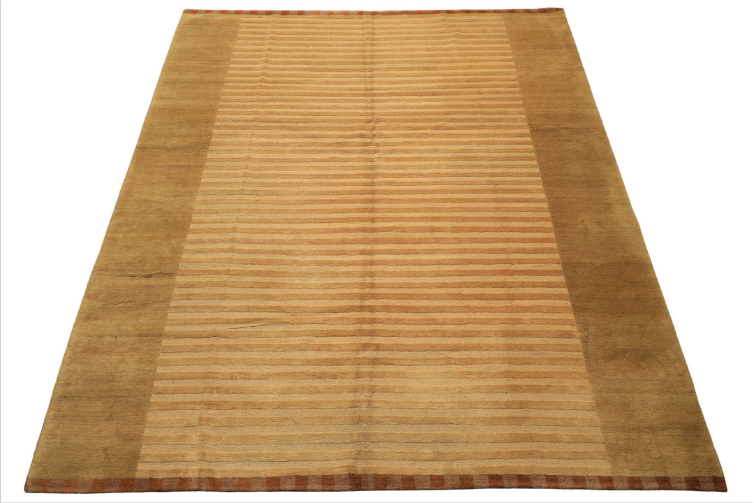 8x9 Khaki, Light Gold, Brown Color Hand Knotted Tibetan Wool Transitional Oriental Rug