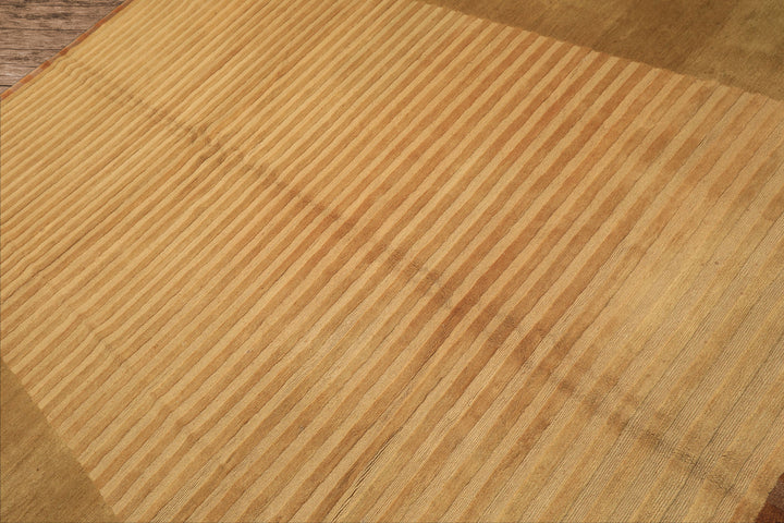 8x9 Khaki, Light Gold, Brown Color Hand Knotted Tibetan Wool Transitional Oriental Rug