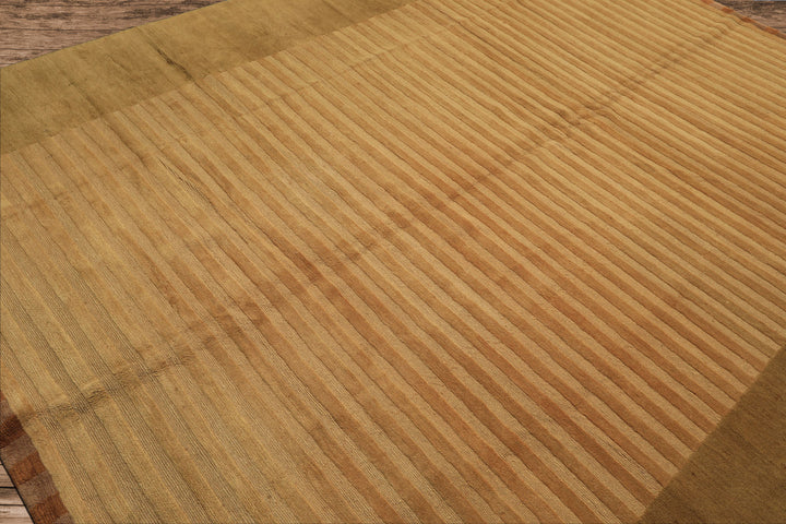 8x9 Khaki, Light Gold, Brown Color Hand Knotted Tibetan Wool Transitional Oriental Rug