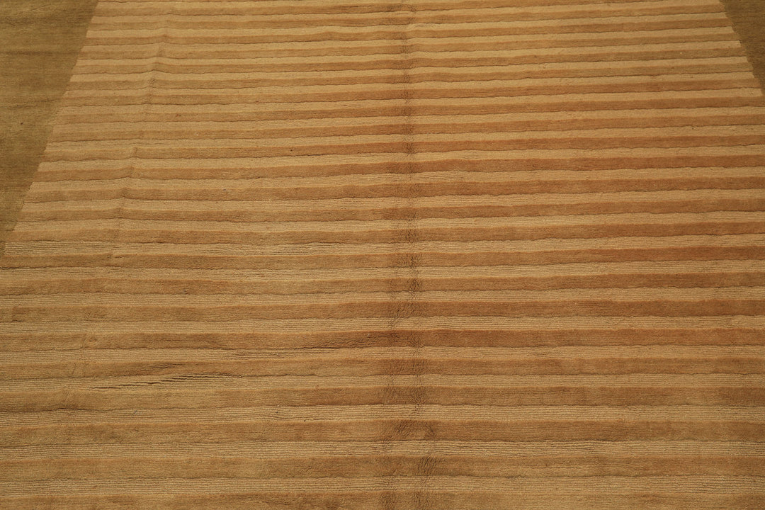 8x9 Khaki, Light Gold, Brown Color Hand Knotted Tibetan Wool Transitional Oriental Rug