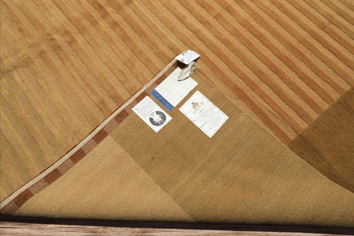 8x9 Khaki, Light Gold, Brown Color Hand Knotted Tibetan Wool Transitional Oriental Rug