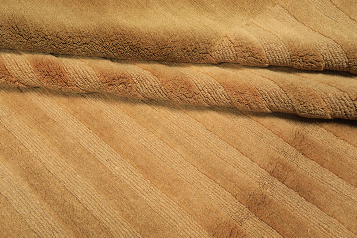 8x9 Khaki, Light Gold, Brown Color Hand Knotted Tibetan Wool Transitional Oriental Rug