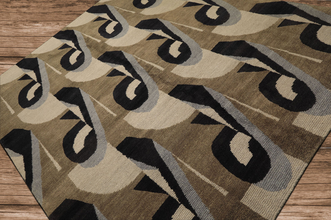 8x10 Moss, Charcoal, Slate Color Hand Knotted Tibetan Wool Modern & Contemporary Oriental Rug