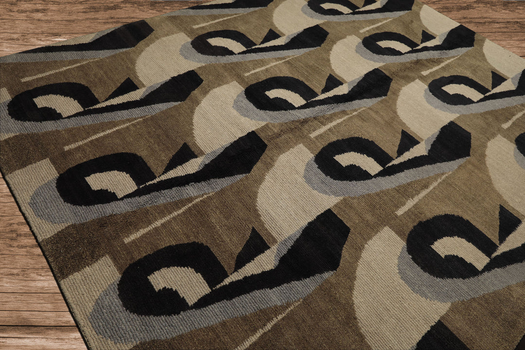 8x10 Moss, Charcoal, Slate Color Hand Knotted Tibetan Wool Modern & Contemporary Oriental Rug