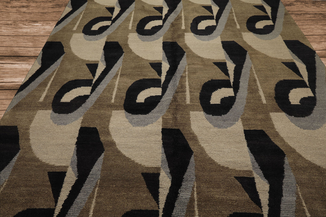 8x10 Moss, Charcoal, Slate Color Hand Knotted Tibetan Wool Modern & Contemporary Oriental Rug