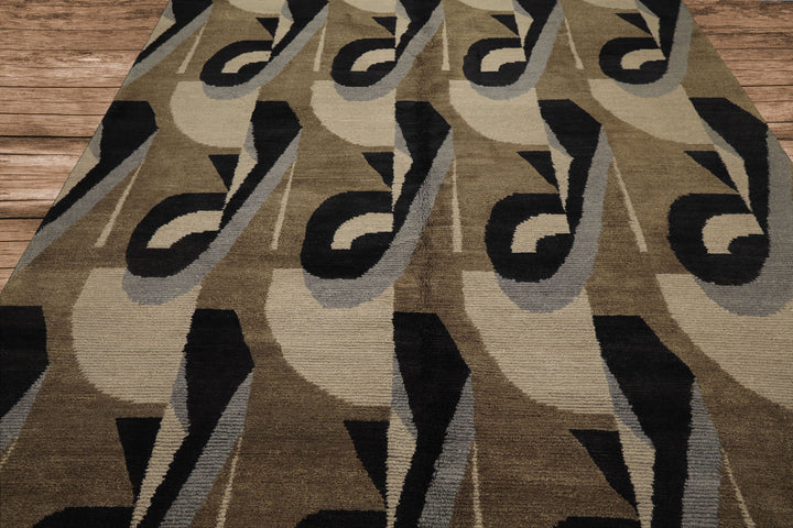 8x10 Moss, Charcoal, Slate Color Hand Knotted Tibetan Wool Modern & Contemporary Oriental Rug