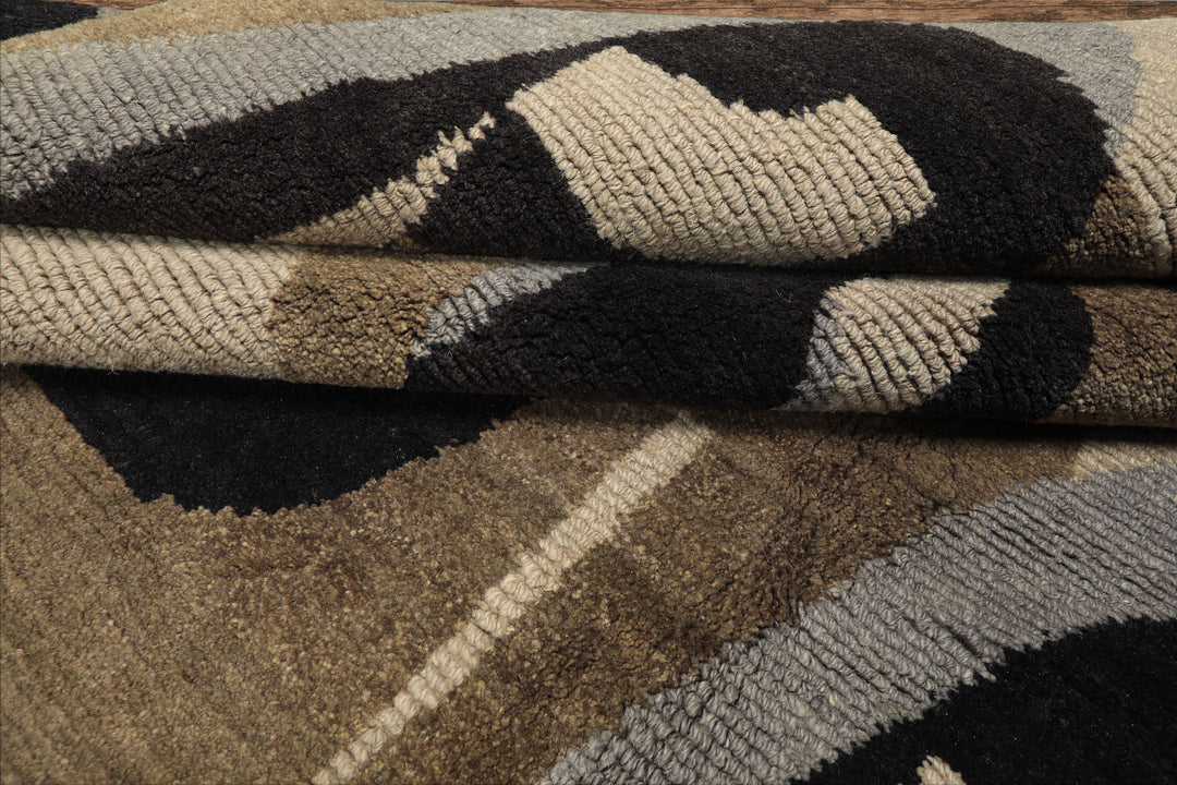 8x10 Moss, Charcoal, Slate Color Hand Knotted Tibetan Wool Modern & Contemporary Oriental Rug