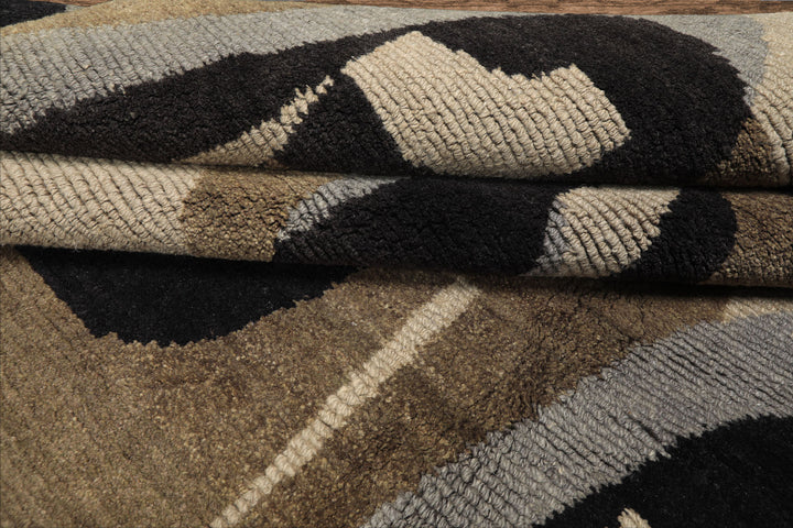 8x10 Moss, Charcoal, Slate Color Hand Knotted Tibetan Wool Modern & Contemporary Oriental Rug