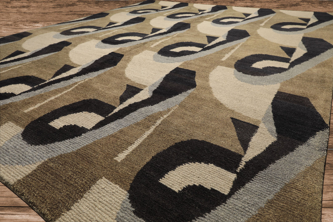 8x10 Moss, Charcoal, Slate Color Hand Knotted Tibetan Wool Modern & Contemporary Oriental Rug