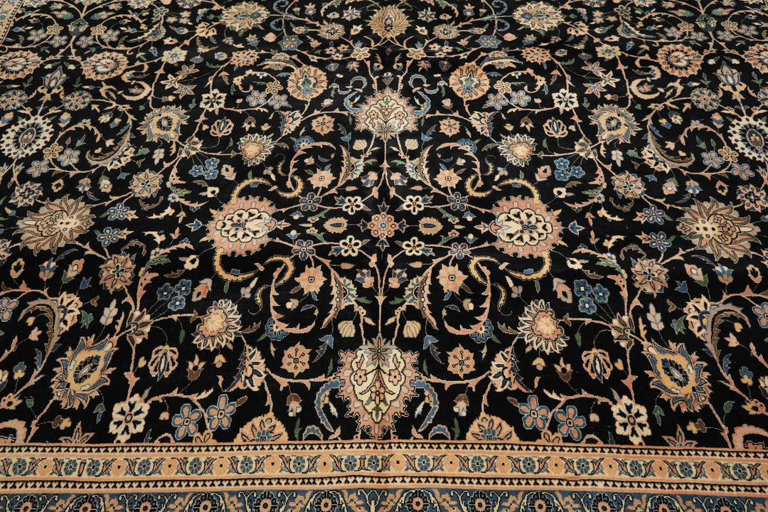 OverSize Black, Ivory, Blue Color Hand Knotted Pak Persian Wool Traditional Oriental Rug
