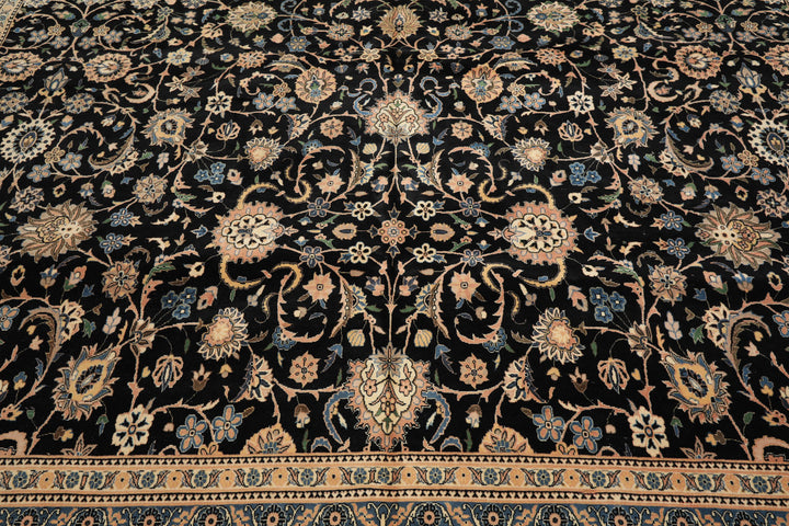 OverSize Black, Ivory, Blue Color Hand Knotted Pak Persian Wool Traditional Oriental Rug