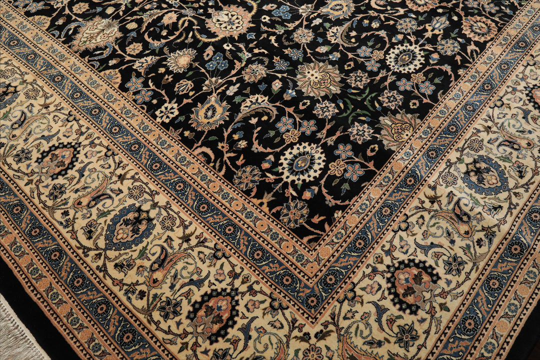 OverSize Black, Ivory, Blue Color Hand Knotted Pak Persian Wool Traditional Oriental Rug