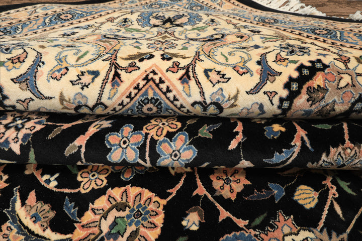 OverSize Black, Ivory, Blue Color Hand Knotted Pak Persian Wool Traditional Oriental Rug