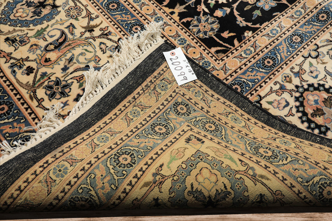 OverSize Black, Ivory, Blue Color Hand Knotted Pak Persian Wool Traditional Oriental Rug