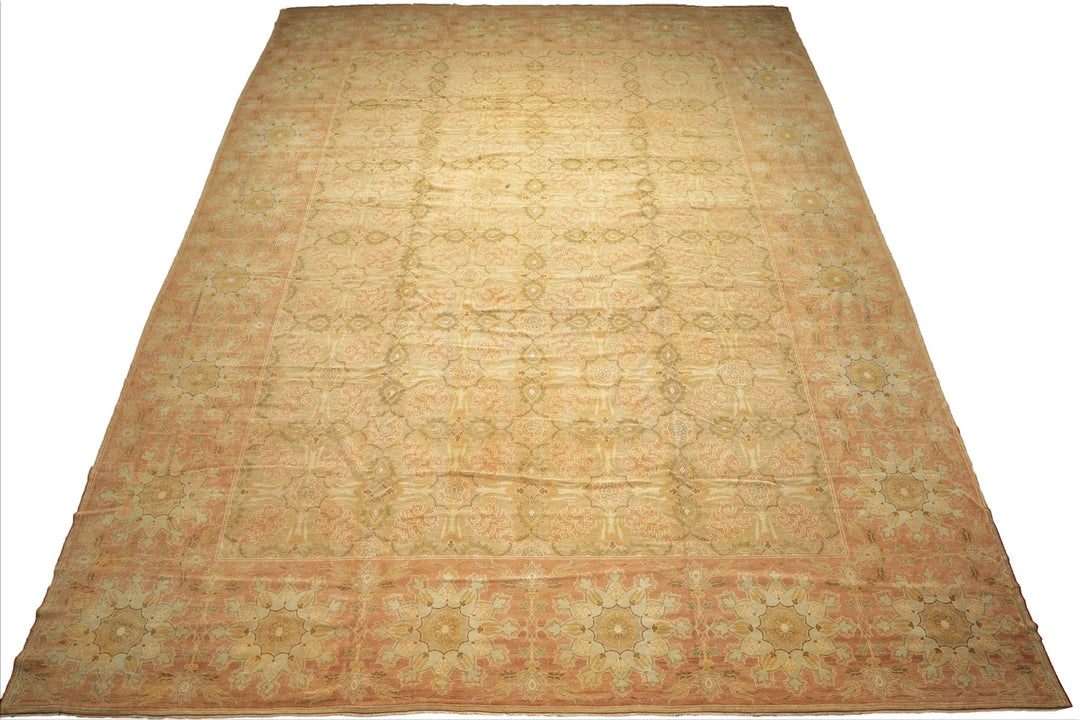 OverSize Moss, Taupe, Mint Color Hand Knotted Oushak Wool Arts & Crafts Oriental Rug