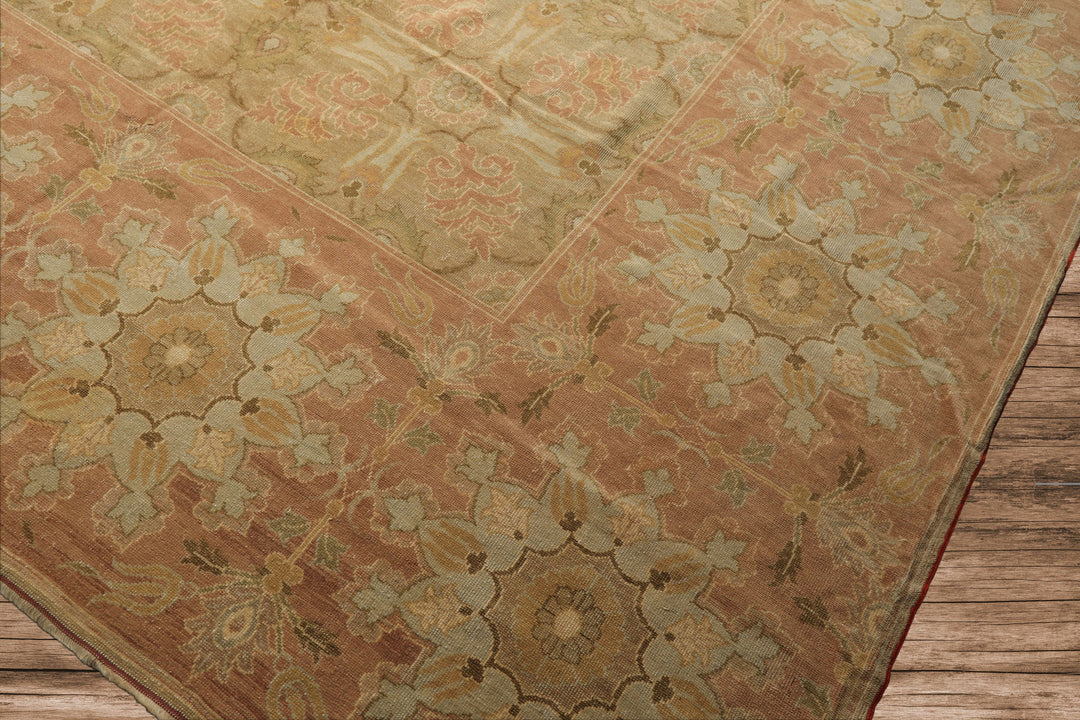 OverSize Moss, Taupe, Mint Color Hand Knotted Oushak Wool Arts & Crafts Oriental Rug