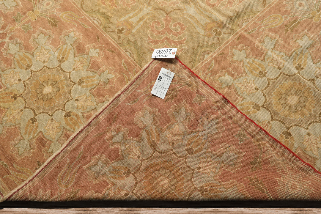 OverSize Moss, Taupe, Mint Color Hand Knotted Oushak Wool Arts & Crafts Oriental Rug