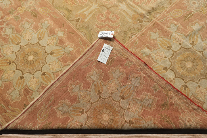 OverSize Moss, Taupe, Mint Color Hand Knotted Oushak Wool Arts & Crafts Oriental Rug