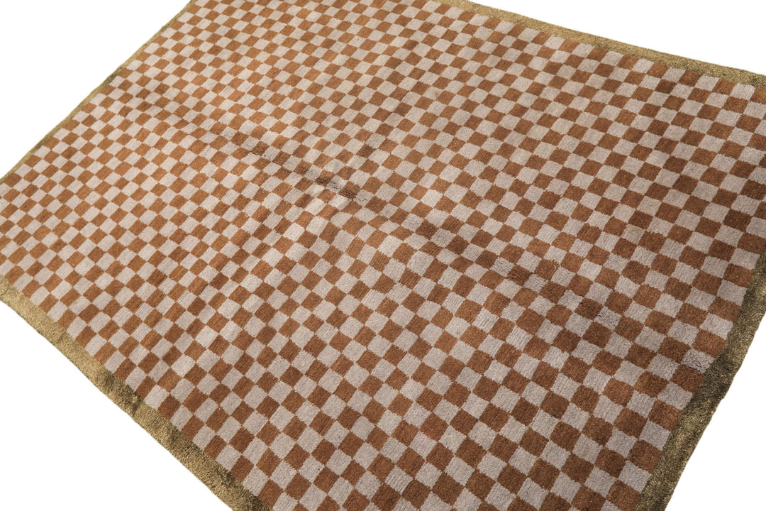 5x7 Gray, Brown, Sage Color Hand Knotted Tibetan Wool &amp; Silk Moden &amp; Contemporary Oriental Rug