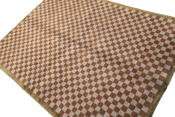 5x7 Gray, Brown, Sage Color Hand Knotted Tibetan Wool &amp; Silk Moden &amp; Contemporary Oriental Rug