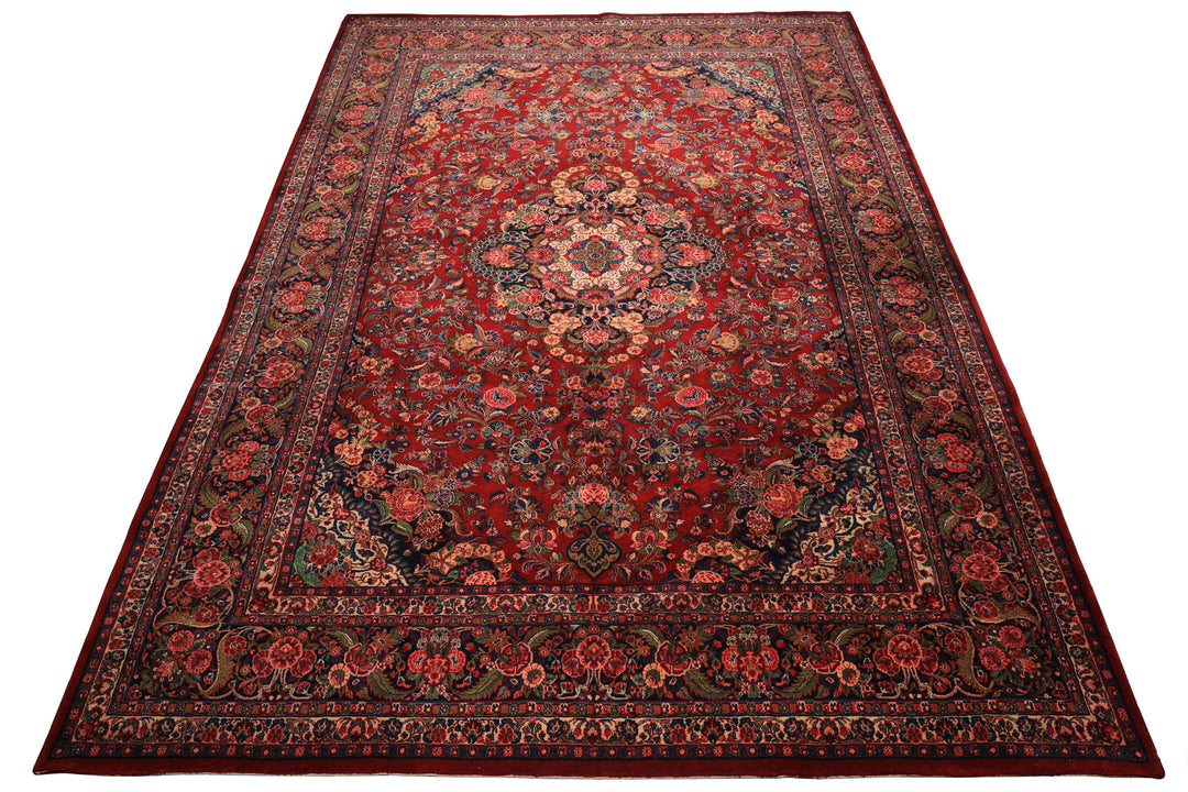10x15 Red, Navy, Ivory Color Hand Knotted Tabriz Wool Traditional Oriental Rug