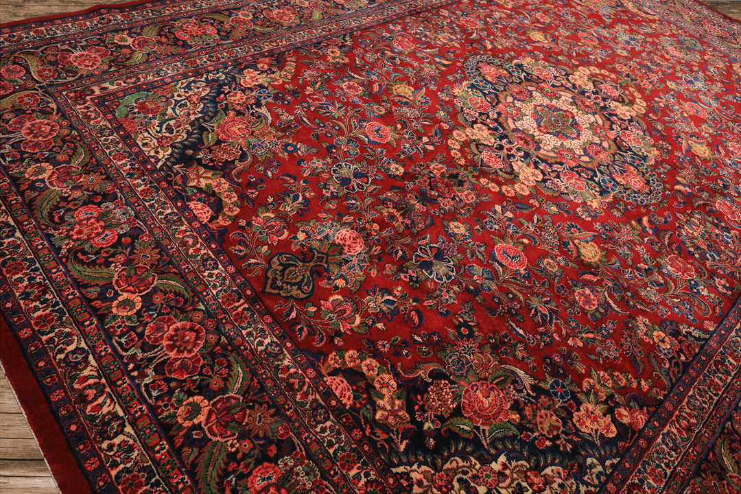 10x15 Red, Navy, Ivory Color Hand Knotted Tabriz Wool Traditional Oriental Rug