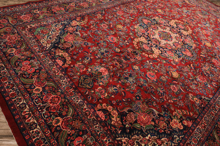 10x15 Red, Navy, Ivory Color Hand Knotted Tabriz Wool Traditional Oriental Rug