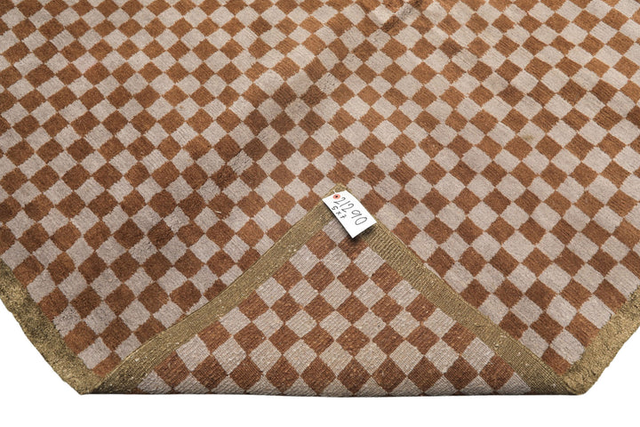 5x7 Gray, Brown, Sage Color Hand Knotted Tibetan Wool &amp; Silk Moden &amp; Contemporary Oriental Rug