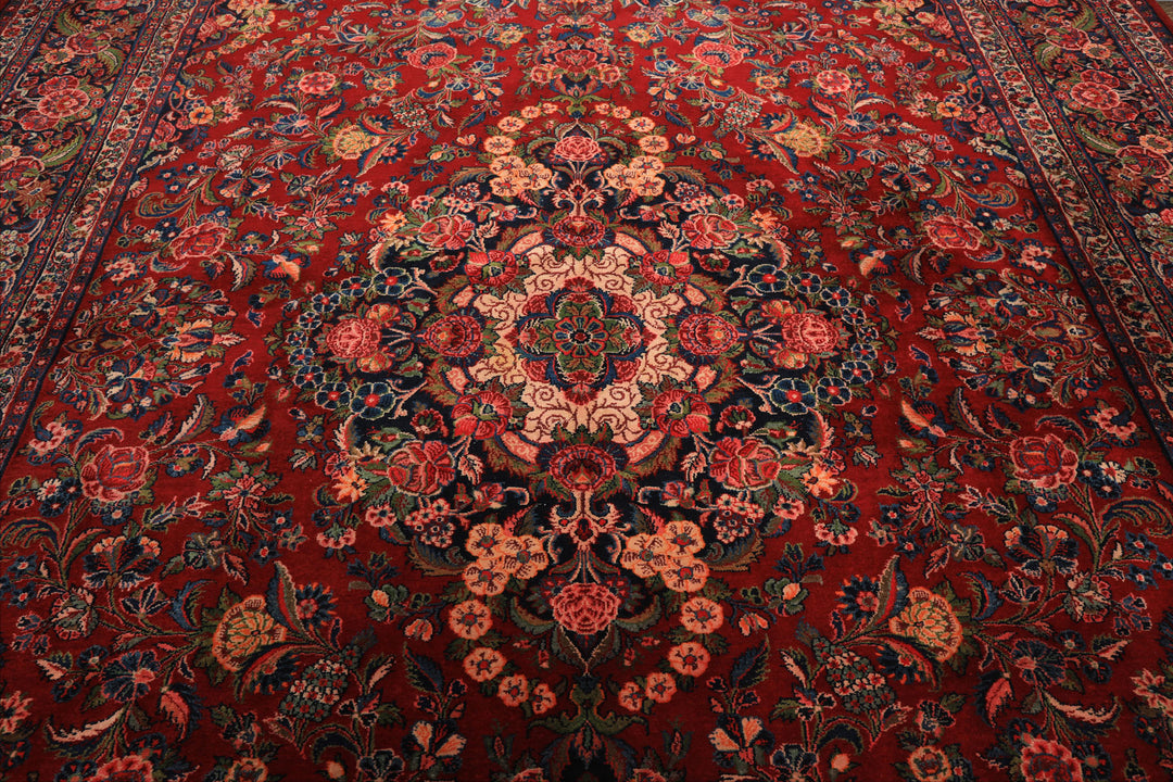 10x15 Red, Navy, Ivory Color Hand Knotted Tabriz Wool Traditional Oriental Rug