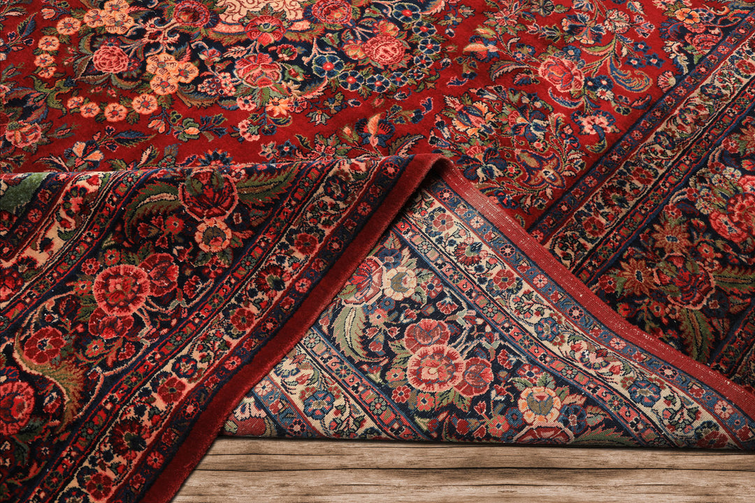 10x15 Red, Navy, Ivory Color Hand Knotted Tabriz Wool Traditional Oriental Rug