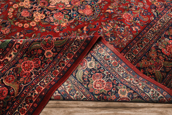 10x15 Red, Navy, Ivory Color Hand Knotted Tabriz Wool Traditional Oriental Rug