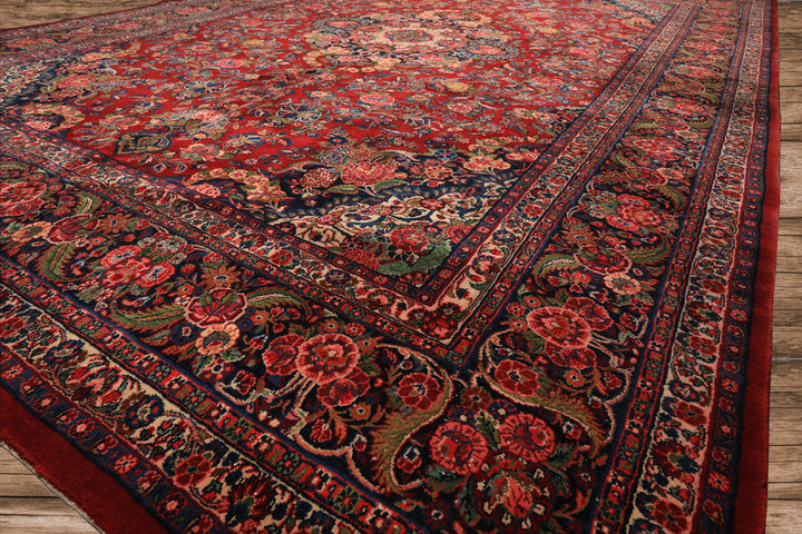 10x15 Red, Navy, Ivory Color Hand Knotted Tabriz Wool Traditional Oriental Rug