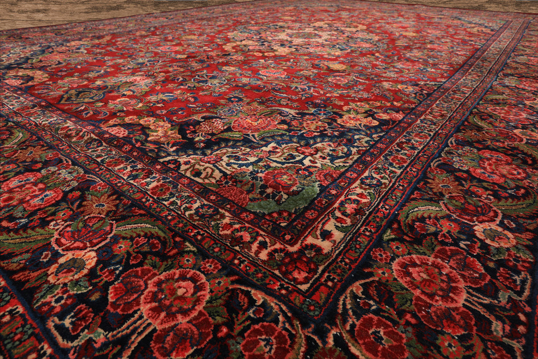 10x15 Red, Navy, Ivory Color Hand Knotted Tabriz Wool Traditional Oriental Rug