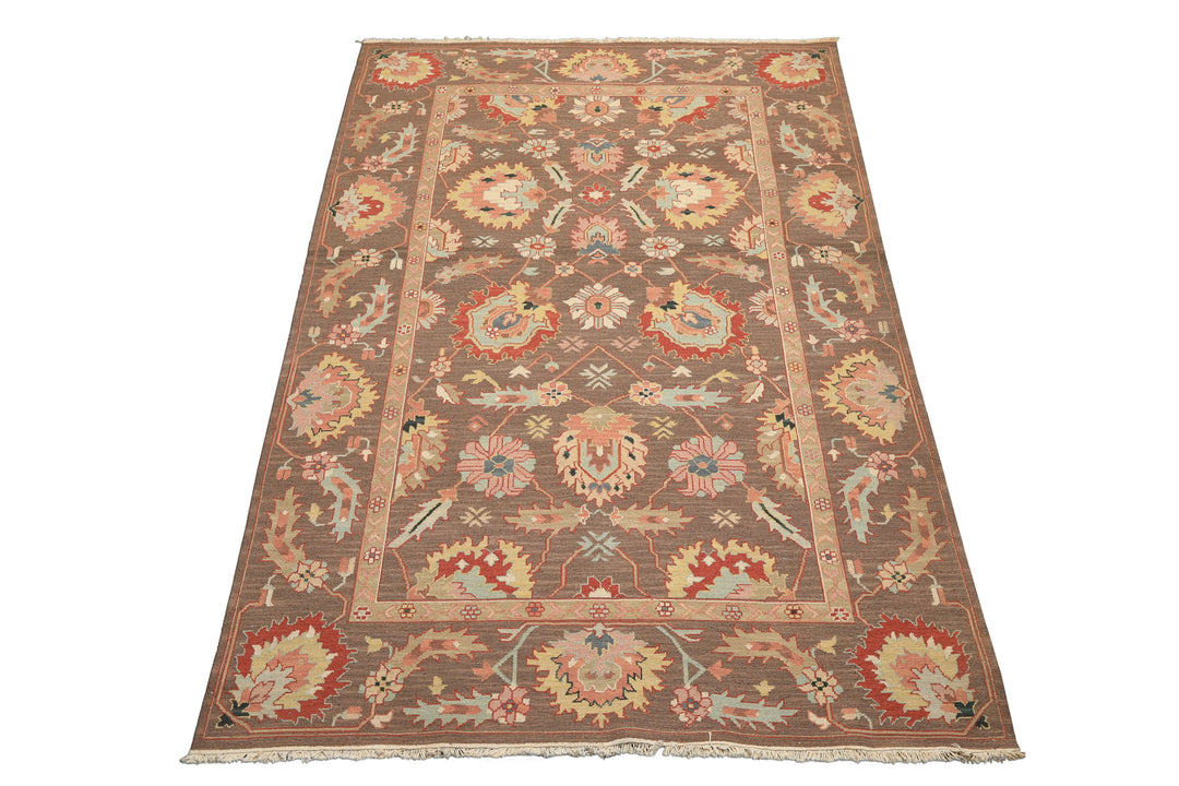 6x9 Mocha, Mint, Blush Color Hand Knotted Nourison Nourmak Soumak Wool & Silk Transitional Oriental Rug