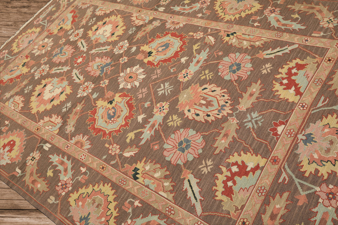 6x9 Mocha, Mint, Blush Color Hand Knotted Nourison Nourmak Soumak Wool & Silk Transitional Oriental Rug