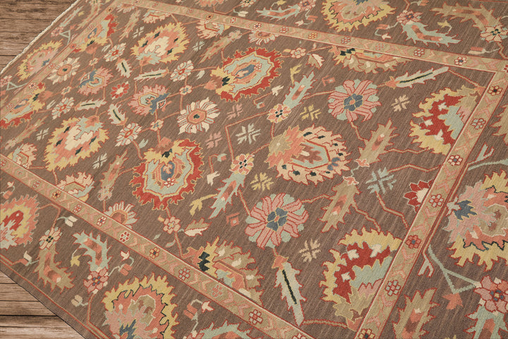 6x9 Mocha, Mint, Blush Color Hand Knotted Nourison Nourmak Soumak Wool & Silk Transitional Oriental Rug
