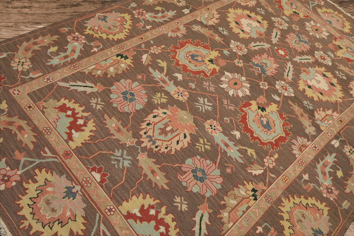 6x9 Mocha, Mint, Blush Color Hand Knotted Nourison Nourmak Soumak Wool & Silk Transitional Oriental Rug