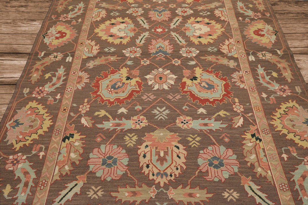 6x9 Mocha, Mint, Blush Color Hand Knotted Nourison Nourmak Soumak Wool & Silk Transitional Oriental Rug