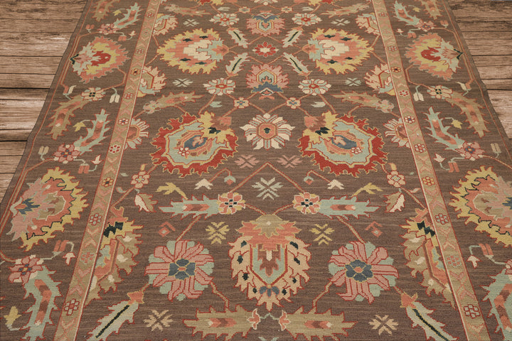 6x9 Mocha, Mint, Blush Color Hand Knotted Nourison Nourmak Soumak Wool & Silk Transitional Oriental Rug