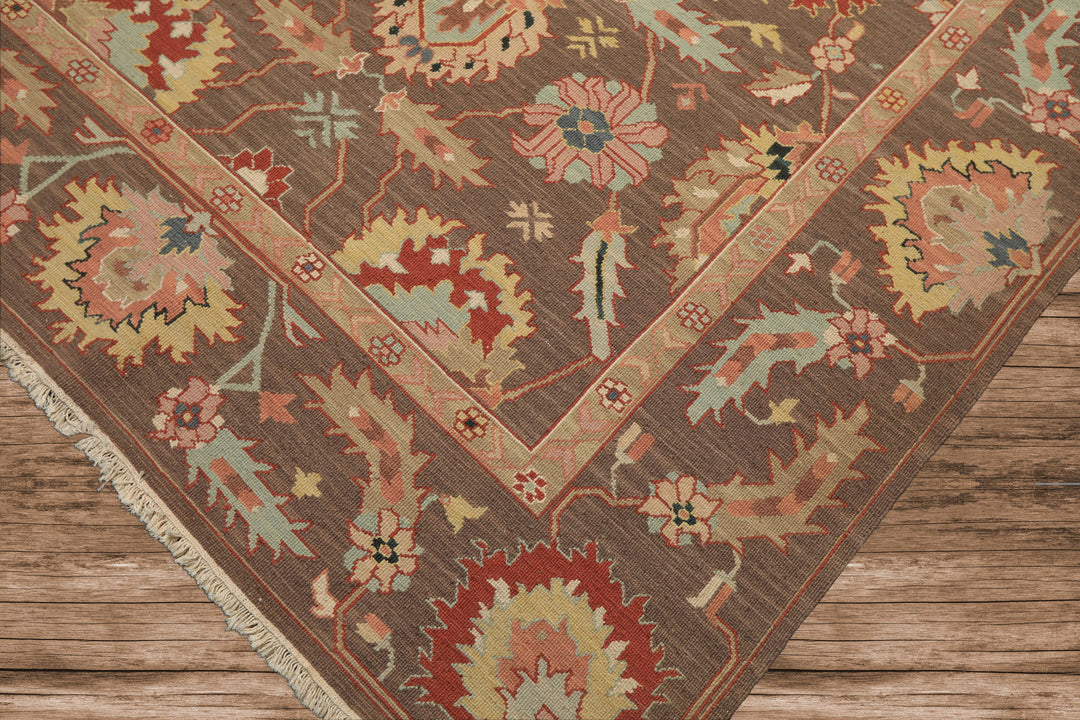 6x9 Mocha, Mint, Blush Color Hand Knotted Nourison Nourmak Soumak Wool & Silk Transitional Oriental Rug