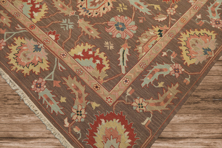 6x9 Mocha, Mint, Blush Color Hand Knotted Nourison Nourmak Soumak Wool & Silk Transitional Oriental Rug