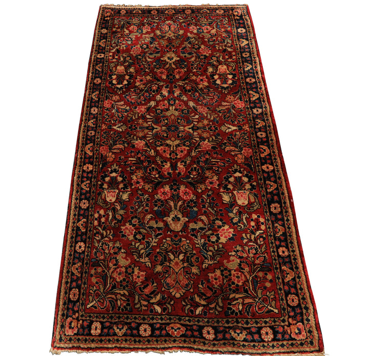 3x5 Red, Midnight Blue, Gold Color Hand Knotted Sarouk Wool Traditional Oriental Rug