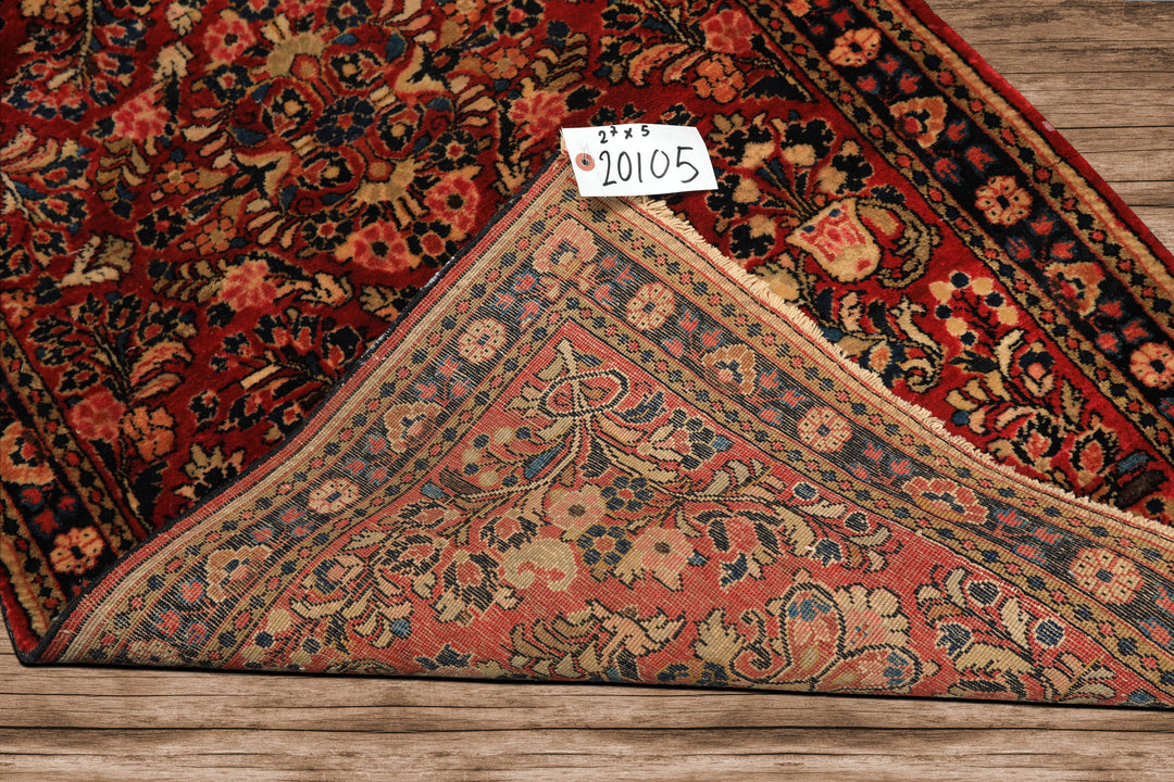 3x5 Red, Midnight Blue, Gold Color Hand Knotted Sarouk Wool Traditional Oriental Rug